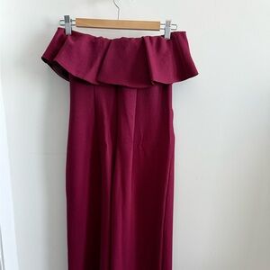 Babaton Plum Strapless Wide Leg Jumpsuit